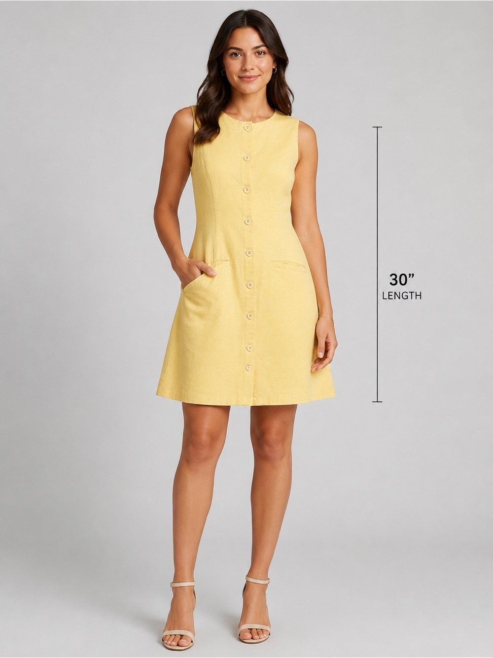 Paper Heart Women's Yellow Sleeveless Button-Front A-Line Dress - Size Medium